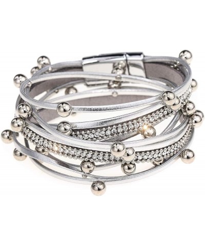 Women Wrap Bracelet Multilayered Leather Braided Bangle Wrist Cuff Bangles with Magnetic Buckle Silver1 $8.66 Bracelets