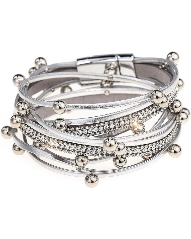 Women Wrap Bracelet Multilayered Leather Braided Bangle Wrist Cuff Bangles with Magnetic Buckle Silver1 $8.66 Bracelets