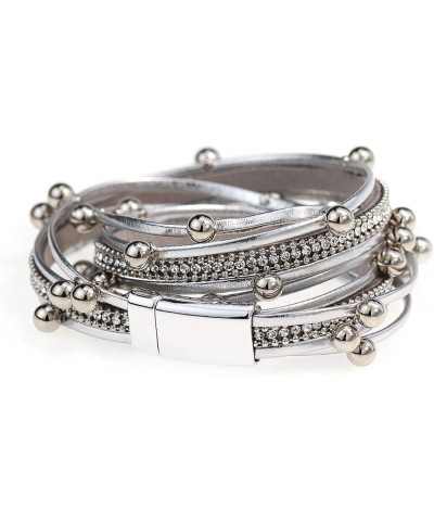 Women Wrap Bracelet Multilayered Leather Braided Bangle Wrist Cuff Bangles with Magnetic Buckle Silver1 $8.66 Bracelets