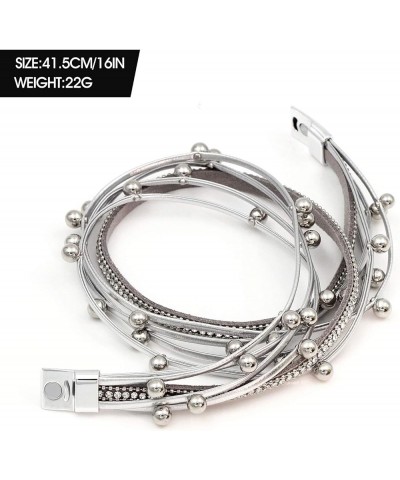 Women Wrap Bracelet Multilayered Leather Braided Bangle Wrist Cuff Bangles with Magnetic Buckle Silver1 $8.66 Bracelets