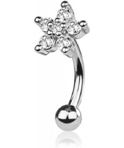 16GA 316L Stainless Steel CZ Crystal Flower Curved Eyebrow Barbell Silver Tone $8.65 Body Jewelry