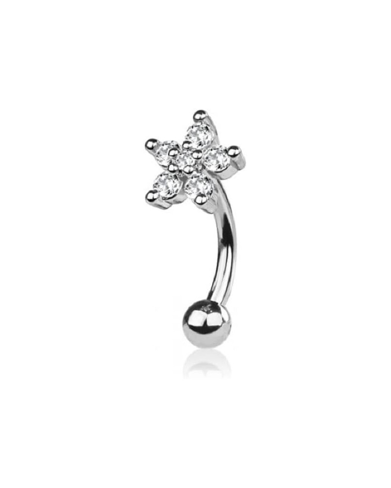 16GA 316L Stainless Steel CZ Crystal Flower Curved Eyebrow Barbell Silver Tone $8.65 Body Jewelry