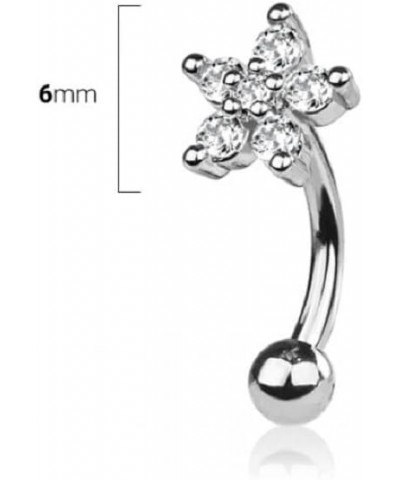 16GA 316L Stainless Steel CZ Crystal Flower Curved Eyebrow Barbell Silver Tone $8.65 Body Jewelry