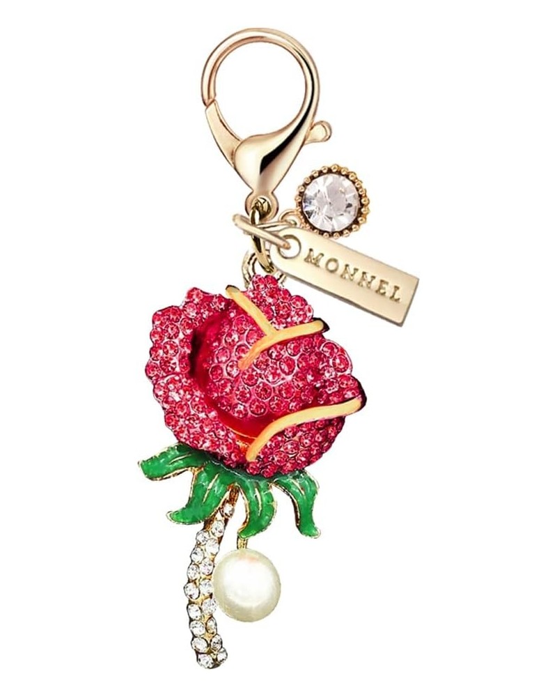 MC294 Big Crystal Rose Flower Lobster Clasp Charm for Women Girls with Velvet Bag ( Red ,1 Piece ) $9.51 Bracelets