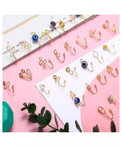 42 Pieces Multi Style Fake Nose Rings African Nose Cuff Nose Cuffs for Non Pierced Nose Faux Women's Nose Cuffs Gold, Evil Ey...