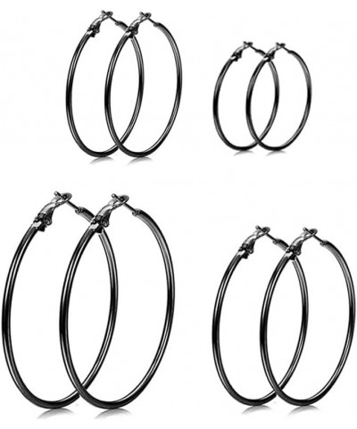 Geometric Double Circle Round Stud Earrings Women's Lucky Number 8 Shape Hollow Big Hoop Earrings I:4 Pairs-Black(30/40/50/60...