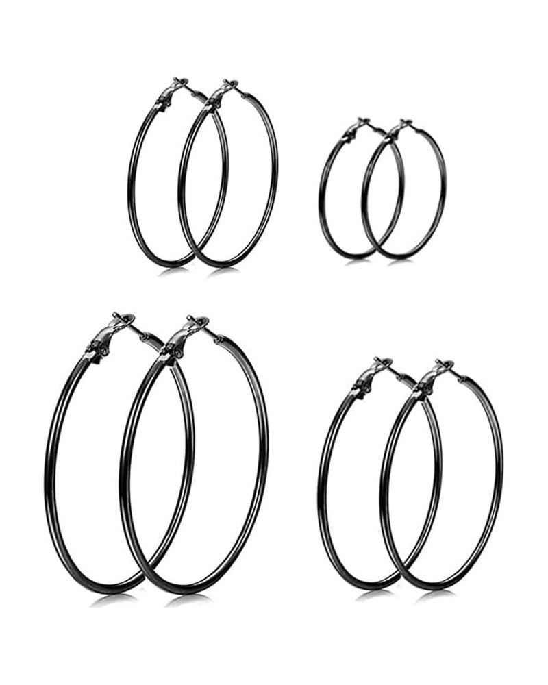 Geometric Double Circle Round Stud Earrings Women's Lucky Number 8 Shape Hollow Big Hoop Earrings I:4 Pairs-Black(30/40/50/60...