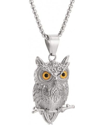 Owl Necklaces Stainless Steel Silver Animals Pendant Yellow Eyes for Reiki Spiritual Energy Lucky, 24" Chain $10.63 Necklaces