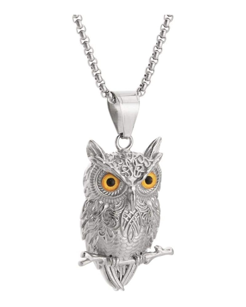 Owl Necklaces Stainless Steel Silver Animals Pendant Yellow Eyes for Reiki Spiritual Energy Lucky, 24" Chain $10.63 Necklaces