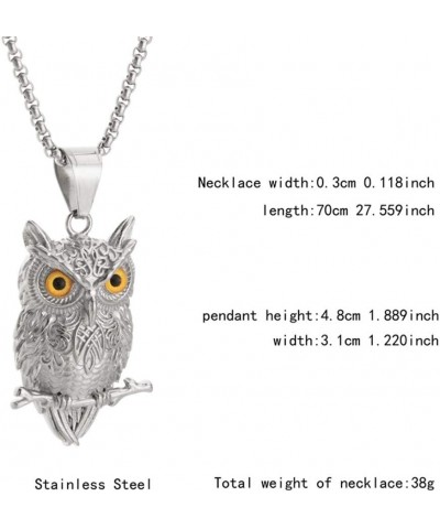 Owl Necklaces Stainless Steel Silver Animals Pendant Yellow Eyes for Reiki Spiritual Energy Lucky, 24" Chain $10.63 Necklaces