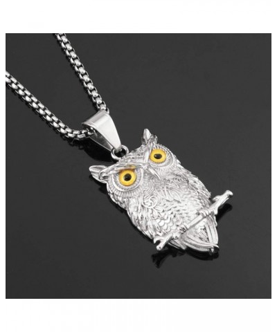 Owl Necklaces Stainless Steel Silver Animals Pendant Yellow Eyes for Reiki Spiritual Energy Lucky, 24" Chain $10.63 Necklaces