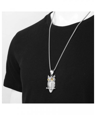 Owl Necklaces Stainless Steel Silver Animals Pendant Yellow Eyes for Reiki Spiritual Energy Lucky, 24" Chain $10.63 Necklaces