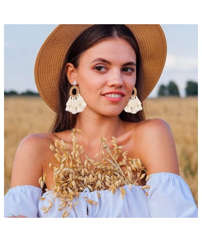 Rattan Tassel Earrings for Women Bohemian Statement Handmade Woven Drop Dangle Earrings B:Blue-Round $8.84 Earrings