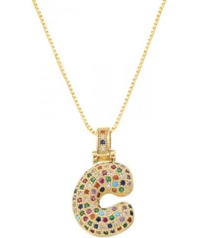 Colorful Bubble Letter Necklace, Cubic Zirconia Initial Necklace, Dainty Initial Necklace for Women C $10.19 Necklaces