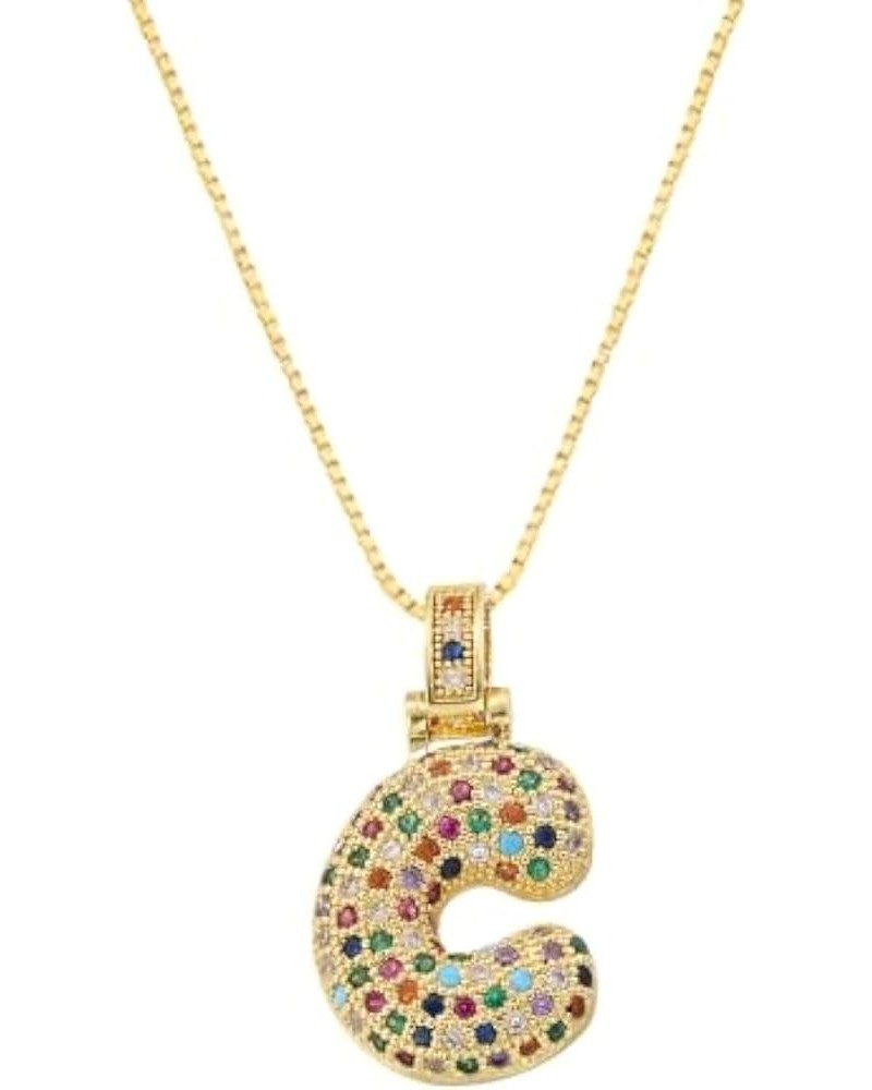 Colorful Bubble Letter Necklace, Cubic Zirconia Initial Necklace, Dainty Initial Necklace for Women C $10.19 Necklaces