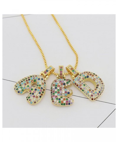 Colorful Bubble Letter Necklace, Cubic Zirconia Initial Necklace, Dainty Initial Necklace for Women C $10.19 Necklaces