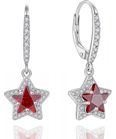 Cubic Zirconia Star Halo Earrings 925 Sterling Silver Leverback Dangle Gemstone Earring Star Birthstone Jewelry Valentine's D...