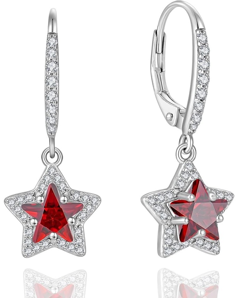 Cubic Zirconia Star Halo Earrings 925 Sterling Silver Leverback Dangle Gemstone Earring Star Birthstone Jewelry Valentine's D...