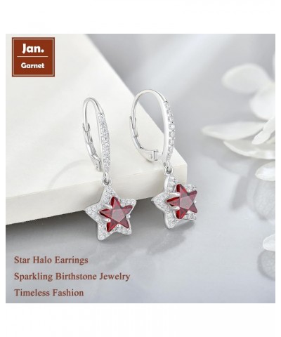 Cubic Zirconia Star Halo Earrings 925 Sterling Silver Leverback Dangle Gemstone Earring Star Birthstone Jewelry Valentine's D...