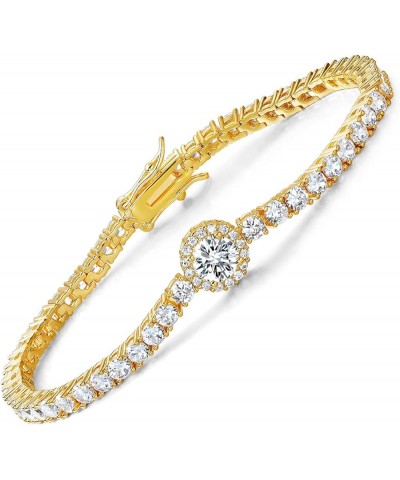 18K Gold Plated 3.0mm Bracelet Classic Hypoallergenic Cubic Zirconia Tennis Bracelet for Women 6.5-8.5 Inch Yellow Gold 6.5In...