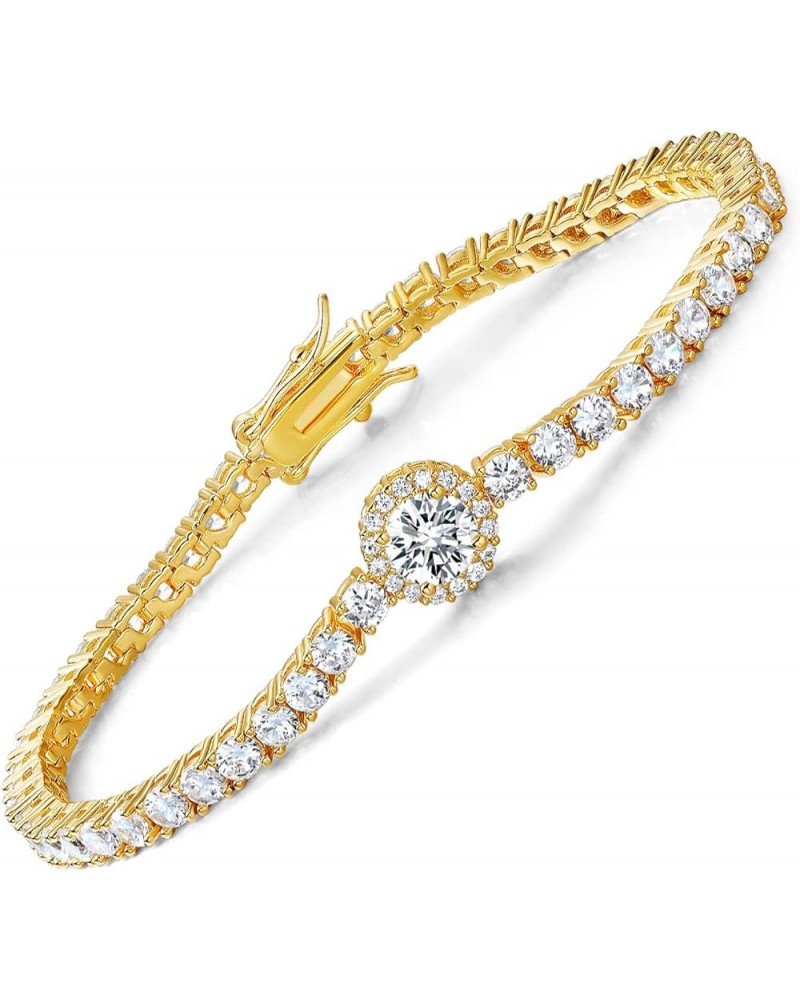 18K Gold Plated 3.0mm Bracelet Classic Hypoallergenic Cubic Zirconia Tennis Bracelet for Women 6.5-8.5 Inch Yellow Gold 6.5In...