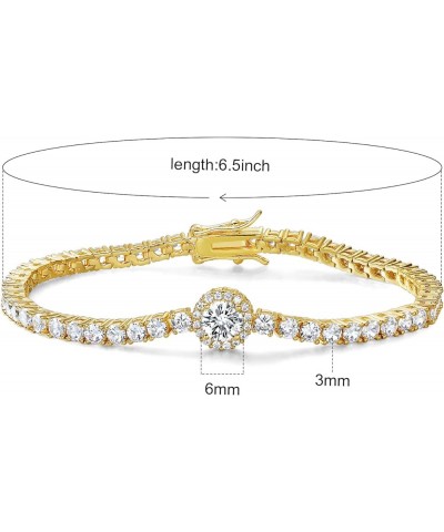 18K Gold Plated 3.0mm Bracelet Classic Hypoallergenic Cubic Zirconia Tennis Bracelet for Women 6.5-8.5 Inch Yellow Gold 6.5In...