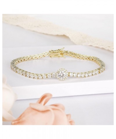 18K Gold Plated 3.0mm Bracelet Classic Hypoallergenic Cubic Zirconia Tennis Bracelet for Women 6.5-8.5 Inch Yellow Gold 6.5In...