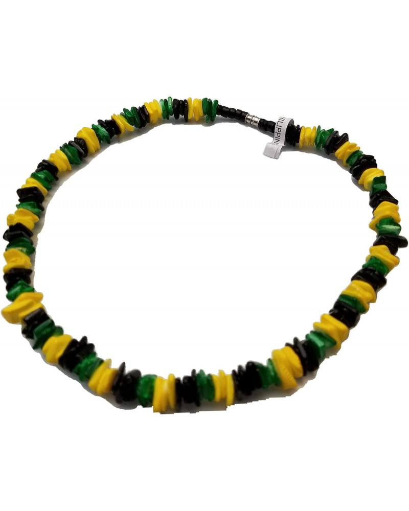 Jamaica Jamaican Rasta 18'' Rasta Stripe Clam Puka Chip Shells Necklace Tropical Necklace, Beach Neck Chain Choke Choker $9.4...