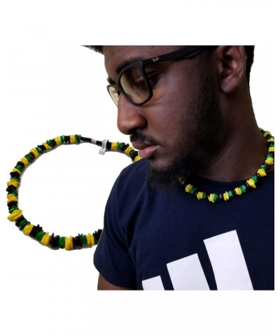 Jamaica Jamaican Rasta 18'' Rasta Stripe Clam Puka Chip Shells Necklace Tropical Necklace, Beach Neck Chain Choke Choker $9.4...