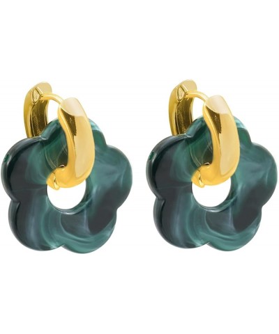 Acrylic Flower Hoop Earrings for Women,14K Gold Plated Huggie Dangle Hoop Summer Bohemiant Statemen Elegant 80 90s Retro Earr...
