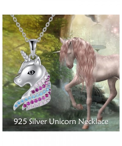 Sterling Silver Necklace for Girls Unicorn/Dinosaur/Flamingo Pendant Necklaces Jewelry Gift for Women Teen Girls Rainbow Unic...