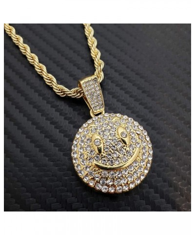 Hip Hop Iced Emoji Smile Face Charm Pendant & 4mm 24" Rope Chain Necklace $9.89 Necklaces