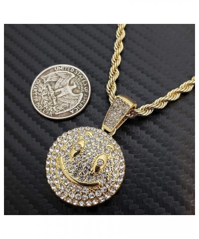 Hip Hop Iced Emoji Smile Face Charm Pendant & 4mm 24" Rope Chain Necklace $9.89 Necklaces