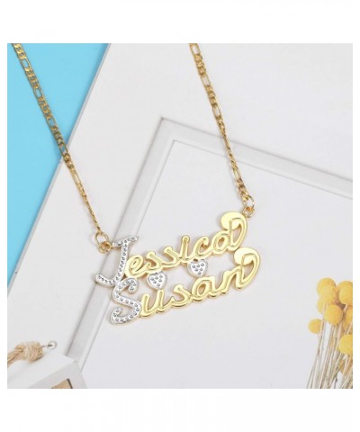 Double Plated Custom Name Necklace Personalized, 18k Gold and Silver Customized Name Plate Necklace with Heart, Two Tone Cust...