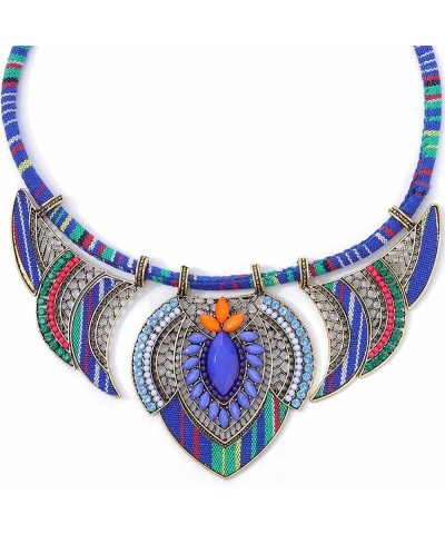 Ethnic Chunky Choker Necklace Blue Bib Collar Necklaces Fetival Tribal Beaded Statement Necklace African Egypt Costume Jewelr...