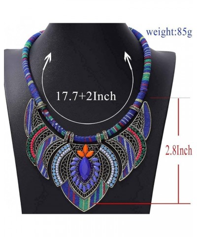 Ethnic Chunky Choker Necklace Blue Bib Collar Necklaces Fetival Tribal Beaded Statement Necklace African Egypt Costume Jewelr...