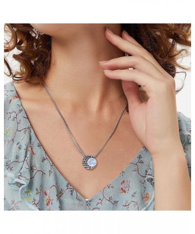 Moon Necklace for Women 925 Sterling Silver Marquise Shaped Moonstone Pendant Necklaces with 18" Cable Chain Gift for Anniver...