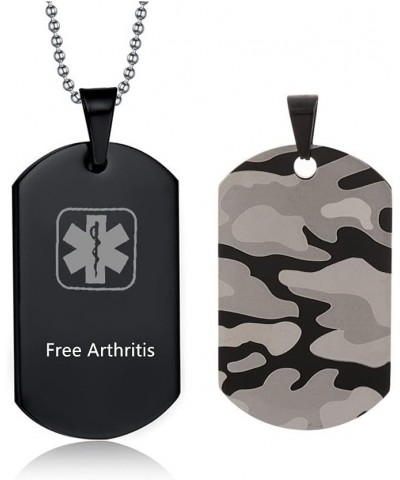 Personalized Medical Alert ID Necklaces for Men Women Stainless Steel Camo Military Dog Tag Identification Pendant Necklace H...