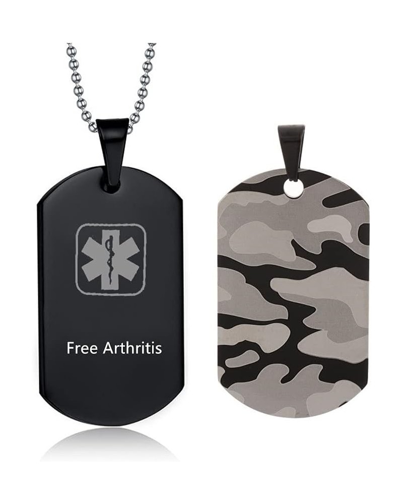 Personalized Medical Alert ID Necklaces for Men Women Stainless Steel Camo Military Dog Tag Identification Pendant Necklace H...