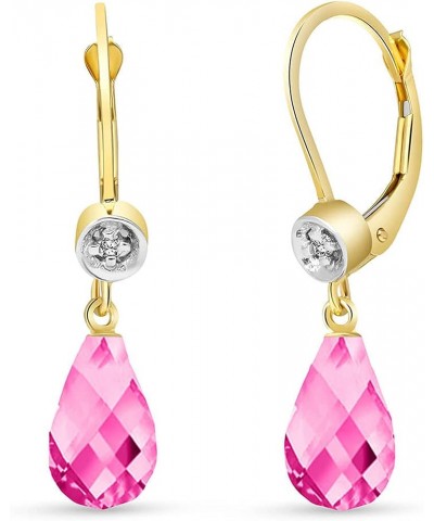 14k Solid Gold Leverback Earrings with Diamonds and Pink Topaz Yellow Gold $102.24 Earrings