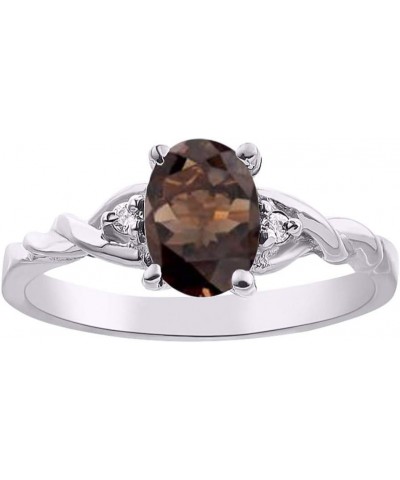 Sterling Silver Classic Birthstone Ring - 7X5MM Oval Gemstone & Diamonds - Women's Jewelry, Sizes 5-10 Smoky Quartz $56.58 Rings