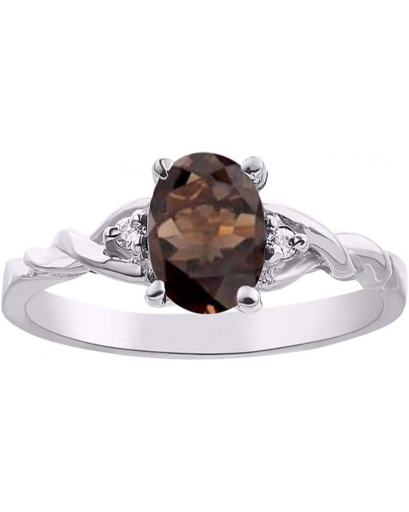 Sterling Silver Classic Birthstone Ring - 7X5MM Oval Gemstone & Diamonds - Women's Jewelry, Sizes 5-10 Smoky Quartz $56.58 Rings