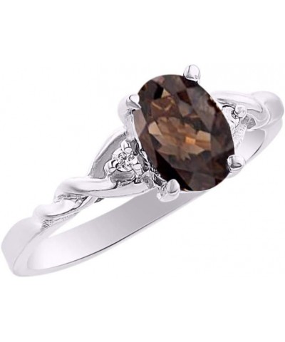 Sterling Silver Classic Birthstone Ring - 7X5MM Oval Gemstone & Diamonds - Women's Jewelry, Sizes 5-10 Smoky Quartz $56.58 Rings