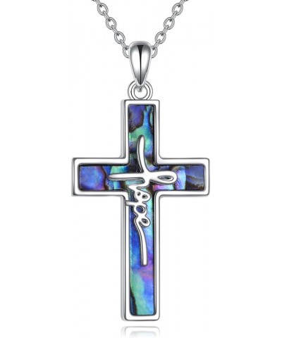 Abalone Cross Necklace 925 Sterling Silver Christian Jesus Faith Cross Jesus Jewelry Gifts for Women Man Hope $26.54 Necklaces