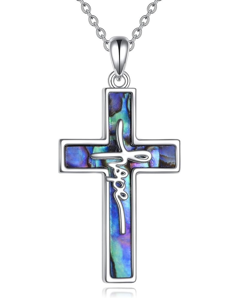 Abalone Cross Necklace 925 Sterling Silver Christian Jesus Faith Cross Jesus Jewelry Gifts for Women Man Hope $26.54 Necklaces