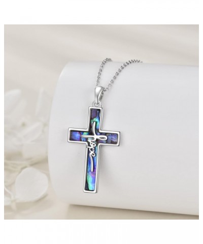 Abalone Cross Necklace 925 Sterling Silver Christian Jesus Faith Cross Jesus Jewelry Gifts for Women Man Hope $26.54 Necklaces