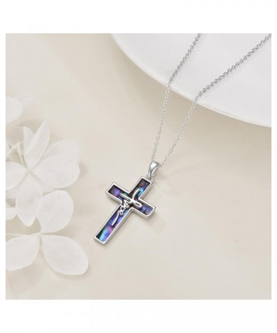 Abalone Cross Necklace 925 Sterling Silver Christian Jesus Faith Cross Jesus Jewelry Gifts for Women Man Hope $26.54 Necklaces