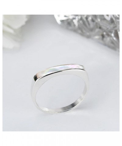 Rectangular Bar Mother of Pearl Inlay .925 Sterling Silver Ring | Ring Size 6 To 12 Silver | Mother of Pearl Ring | Sterling ...