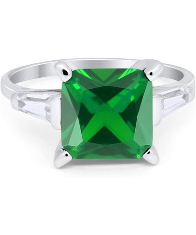 Wedding Engagement Ring Princess Cut Baguette Simulated CZ 925 Sterling Silver Simulated Green Emerald CZ $15.95 Rings