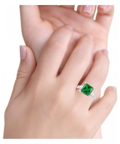 Wedding Engagement Ring Princess Cut Baguette Simulated CZ 925 Sterling Silver Simulated Green Emerald CZ $15.95 Rings